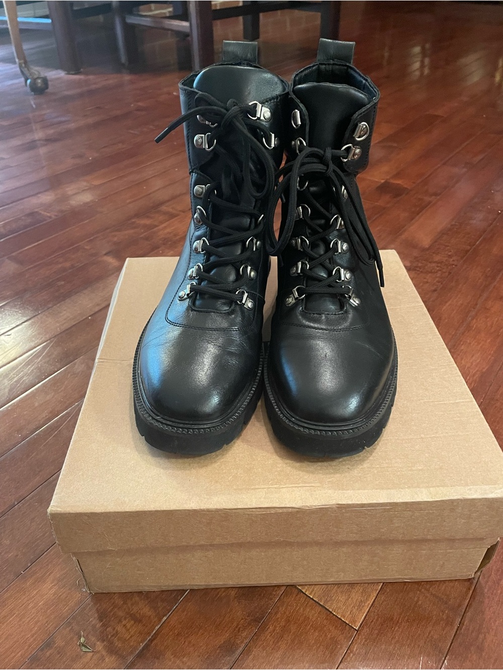Black Lace-Up Combat Boots - 10M